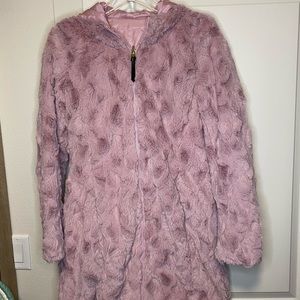 Via Spiga Reversible Pink Faux Fur Hooded Coat